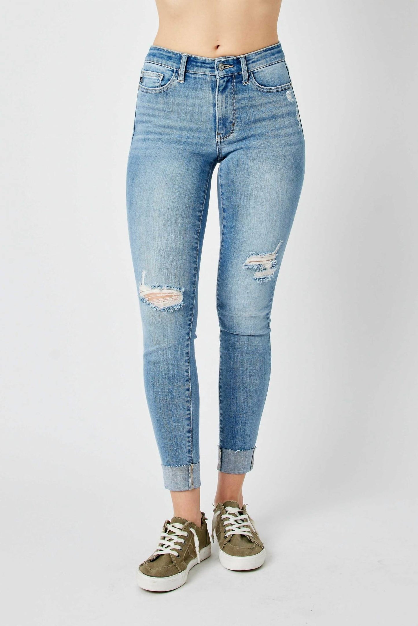 Judy Blue - Mid Rise Destroy & Cuff Skinny Jean