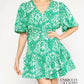 Entro - Francesca Green Ornate Print Puff Sleeves Ruffle Dress