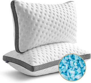 Set of 2 Premium Memory Foam Pillow – King Size, Cooling Ice Silk Cover, Adjustable Fill