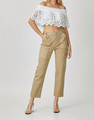 Risen - Calça Jeans Cargo Boyfriend de Cintura Alta e Cintura Alta