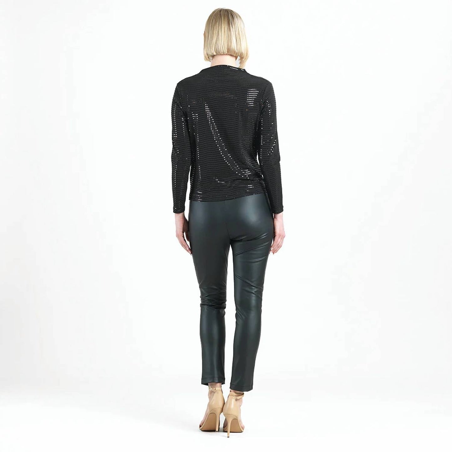 Clara Sunwoo - Shimmer Embellished High Boat Neck Side Draped Top