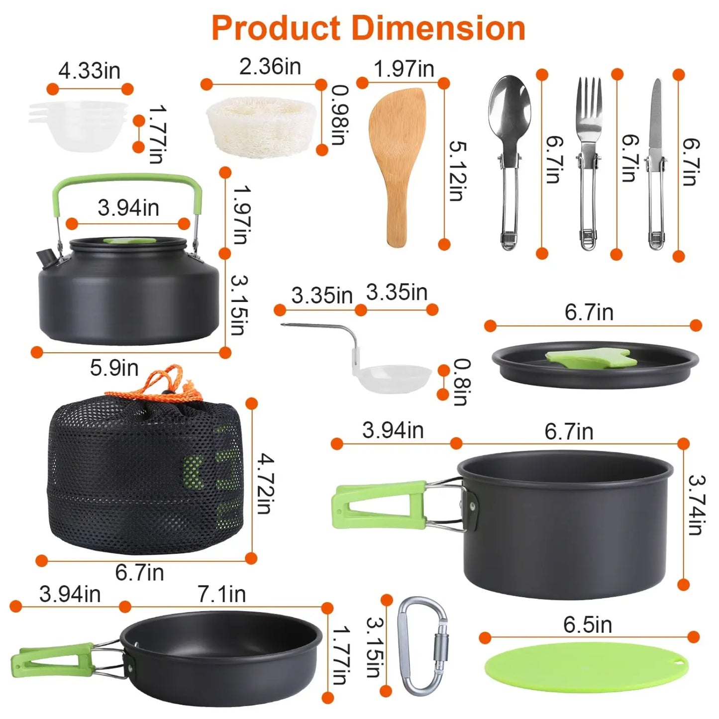 Camping Cookware Set 16pcs Outdoor Pot Pan Kettle Kit