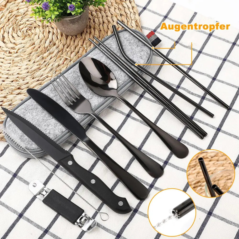 9-piece Stainless Steel Camping Cutlery Set with Travel Case