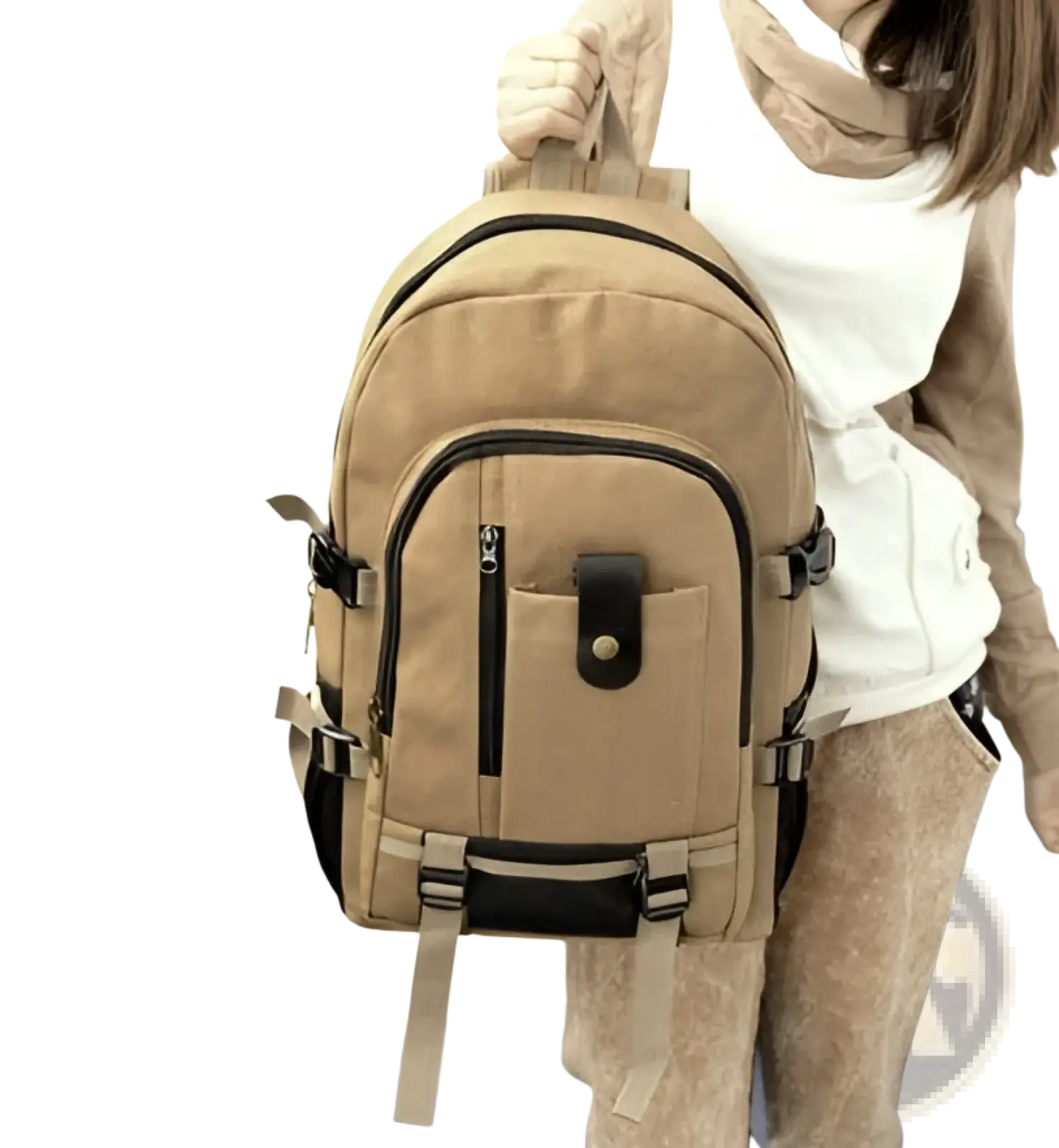 Canvas Backpack Men's Olive Green Student Bag