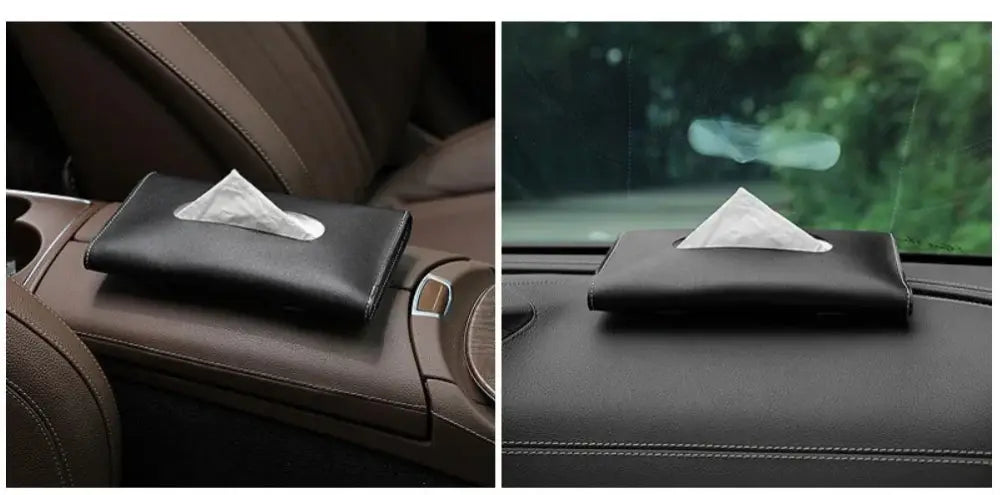 Premium Leather Car Sun Visor Tissue Box Holder