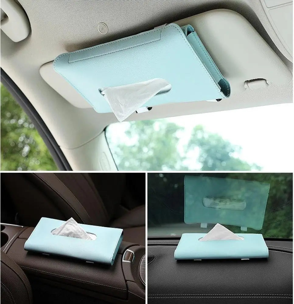 Premium Leather Car Sun Visor Tissue Box Holder