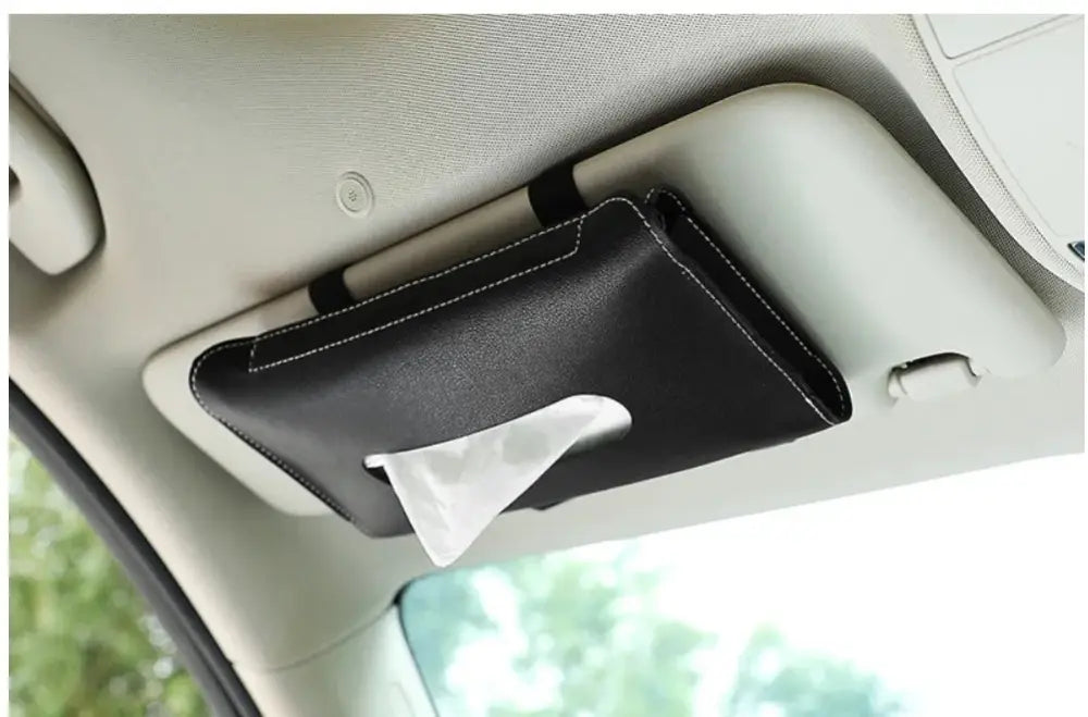 Premium Leather Car Sun Visor Tissue Box Holder