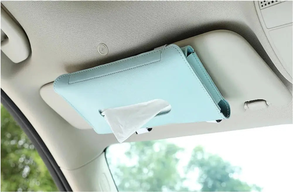Premium Leather Car Sun Visor Tissue Box Holder