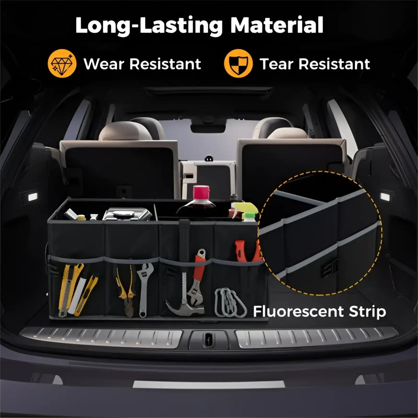 Car Trunk Organizer 13 Gallon 3 Compartments Black