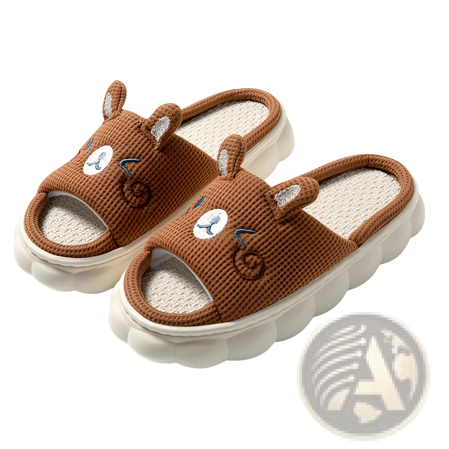 Cartoon Animal Embroidered Open Toe Linen Slippers