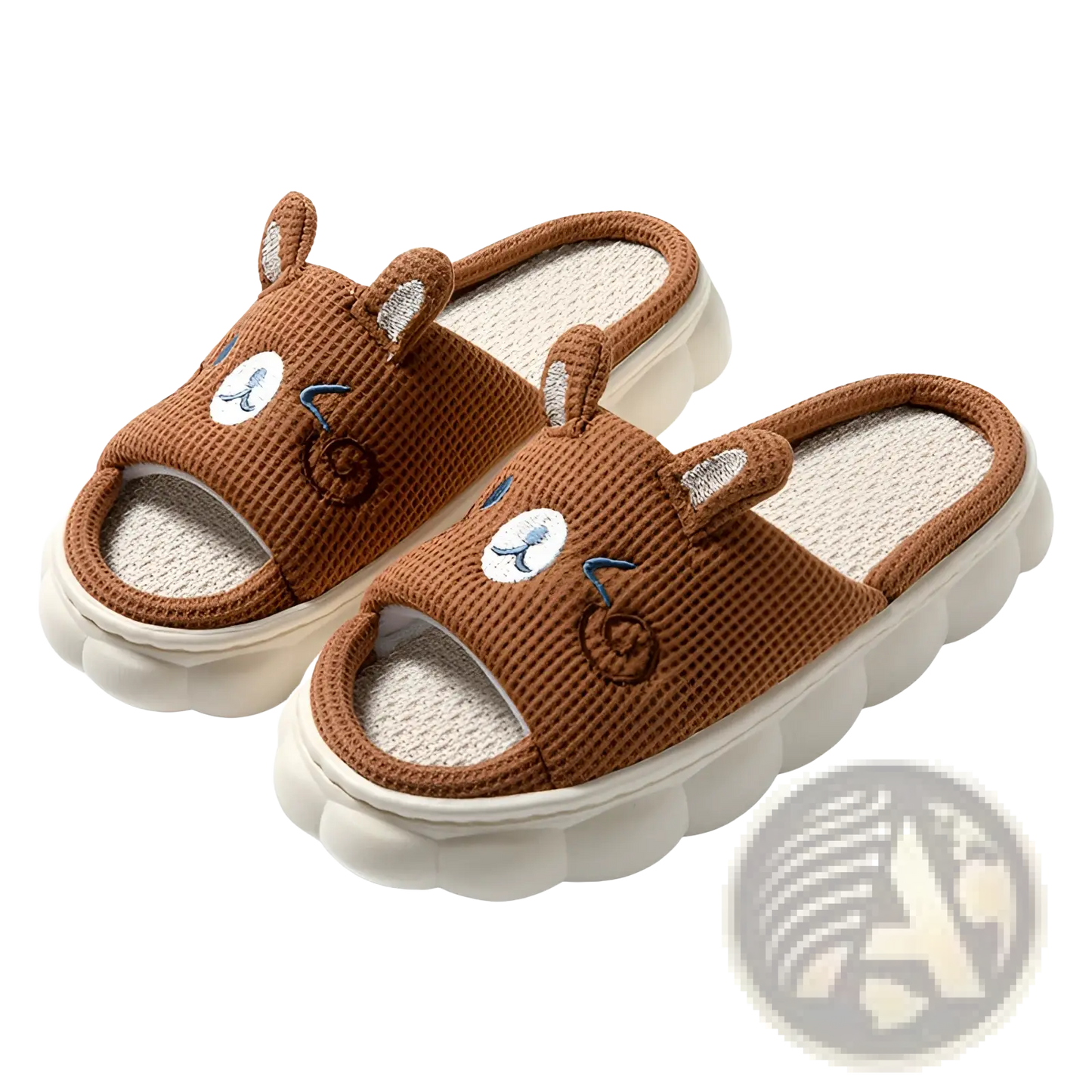 Cartoon Animal Embroidered Open Toe Linen Slippers
