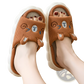 Cartoon Animal Embroidered Open Toe Linen Slippers