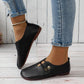 Women's Square Toe Leather Button Loafers