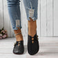 Women's Square Toe Leather Button Loafers
