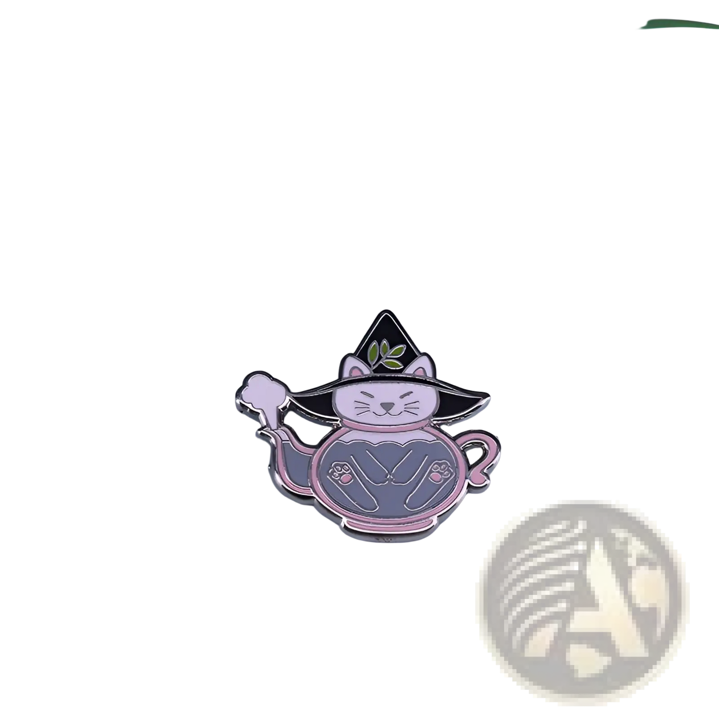 Cat Witch Teapot Enamel Pin Whimsical Copper Brooch