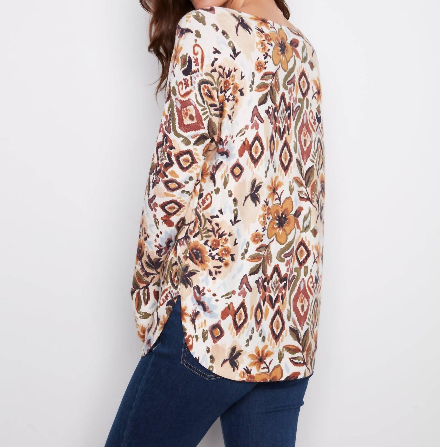 Charlie B - Printed Boat Neck Sweater With Pockets