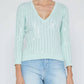 L'Agence - Trinity Sequin Stripe Cable V-neck Sweater