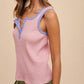 Anniewear - Contrast Striped Rib Henley Tank