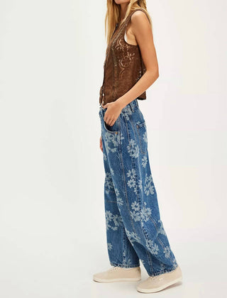 Free People - Calça Jeans Estampada Good Luck