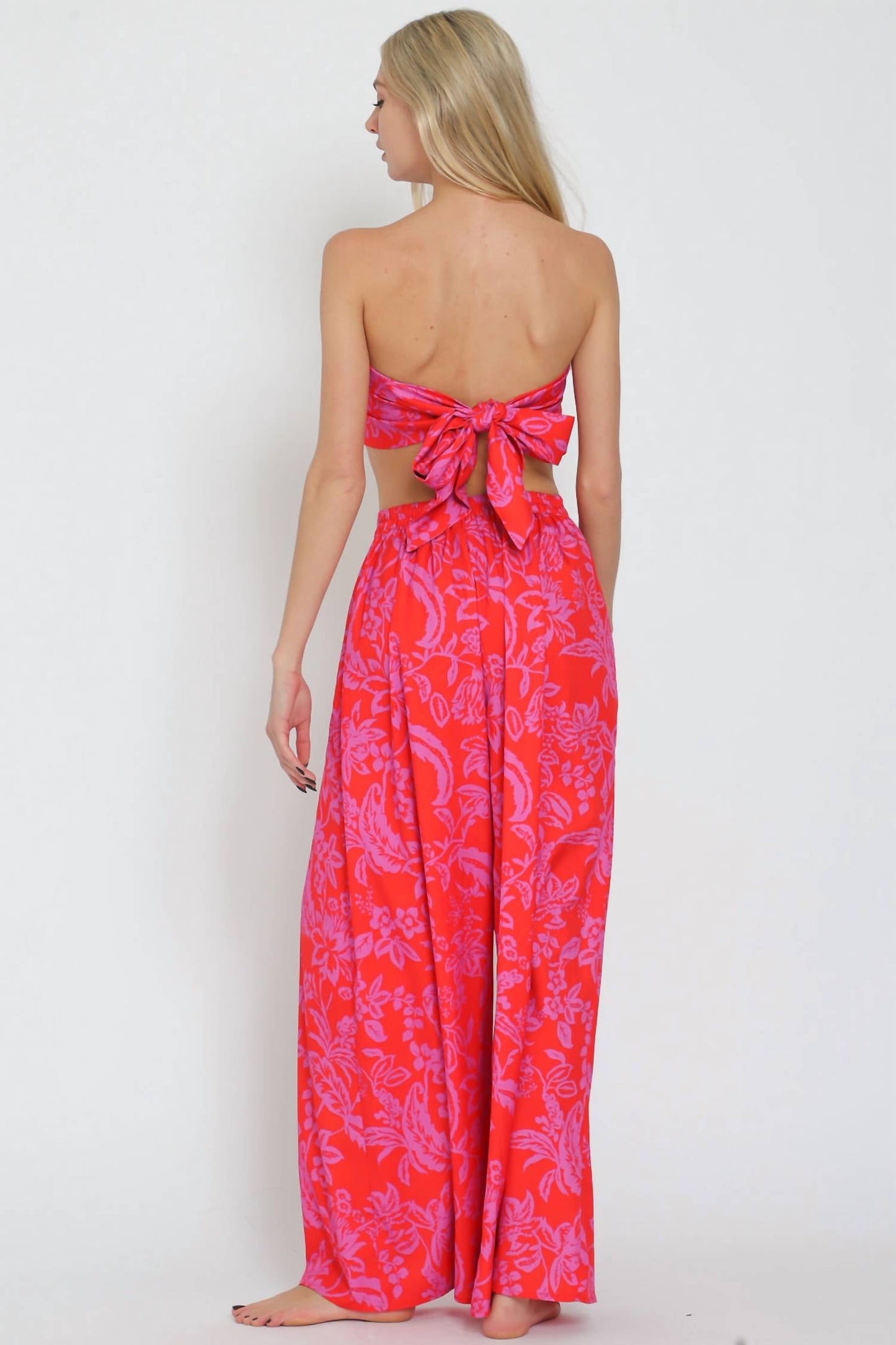 Aakaa - Tube Tie Back Top With Matching Wide Leg Pant Set