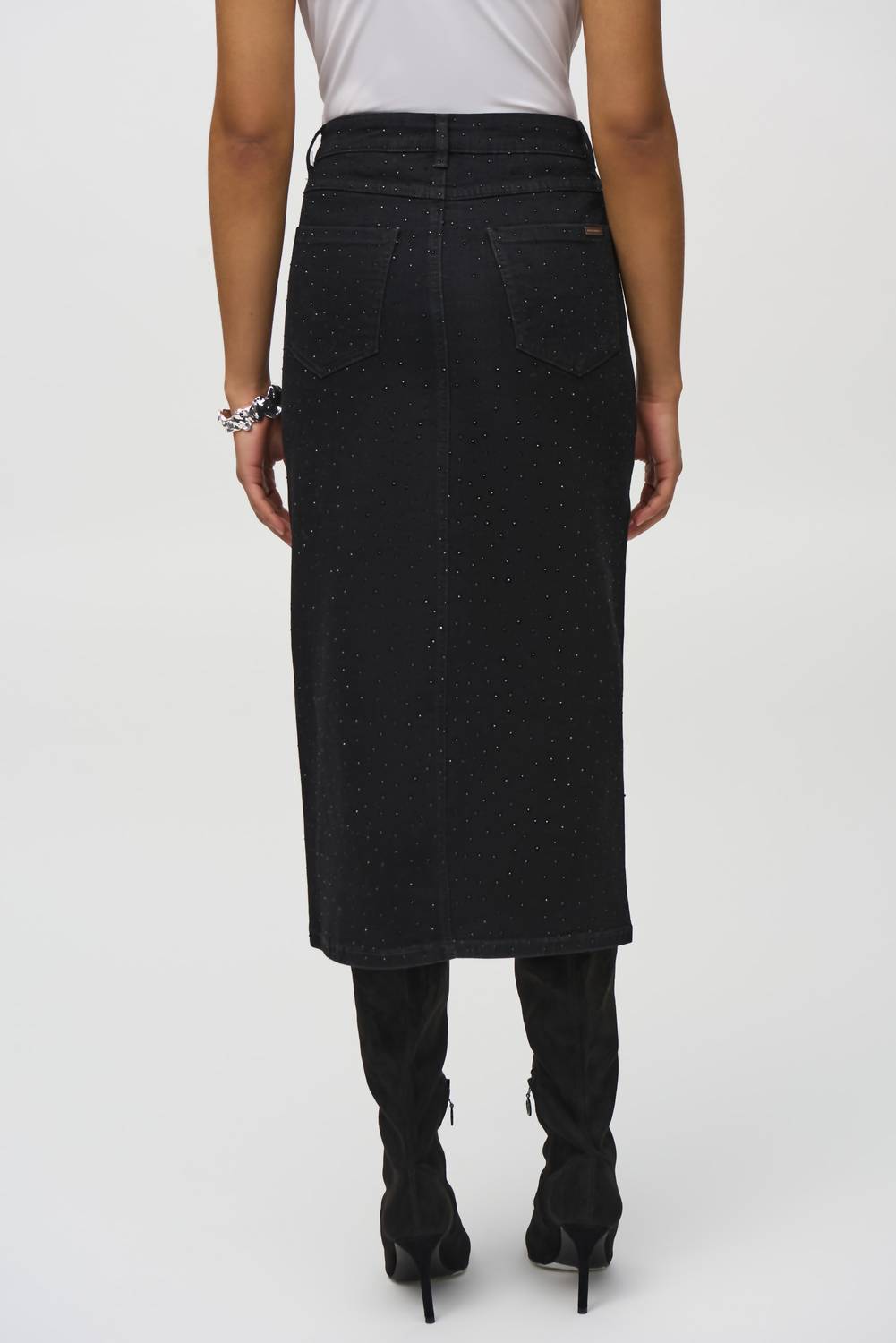 Joseph Ribkoff - Classic Denim Pencil Skirt With Rhinestones