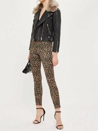 Topshop - Calça jeans skinny de cetim com estampa de leopardo Jamie de cintura alta