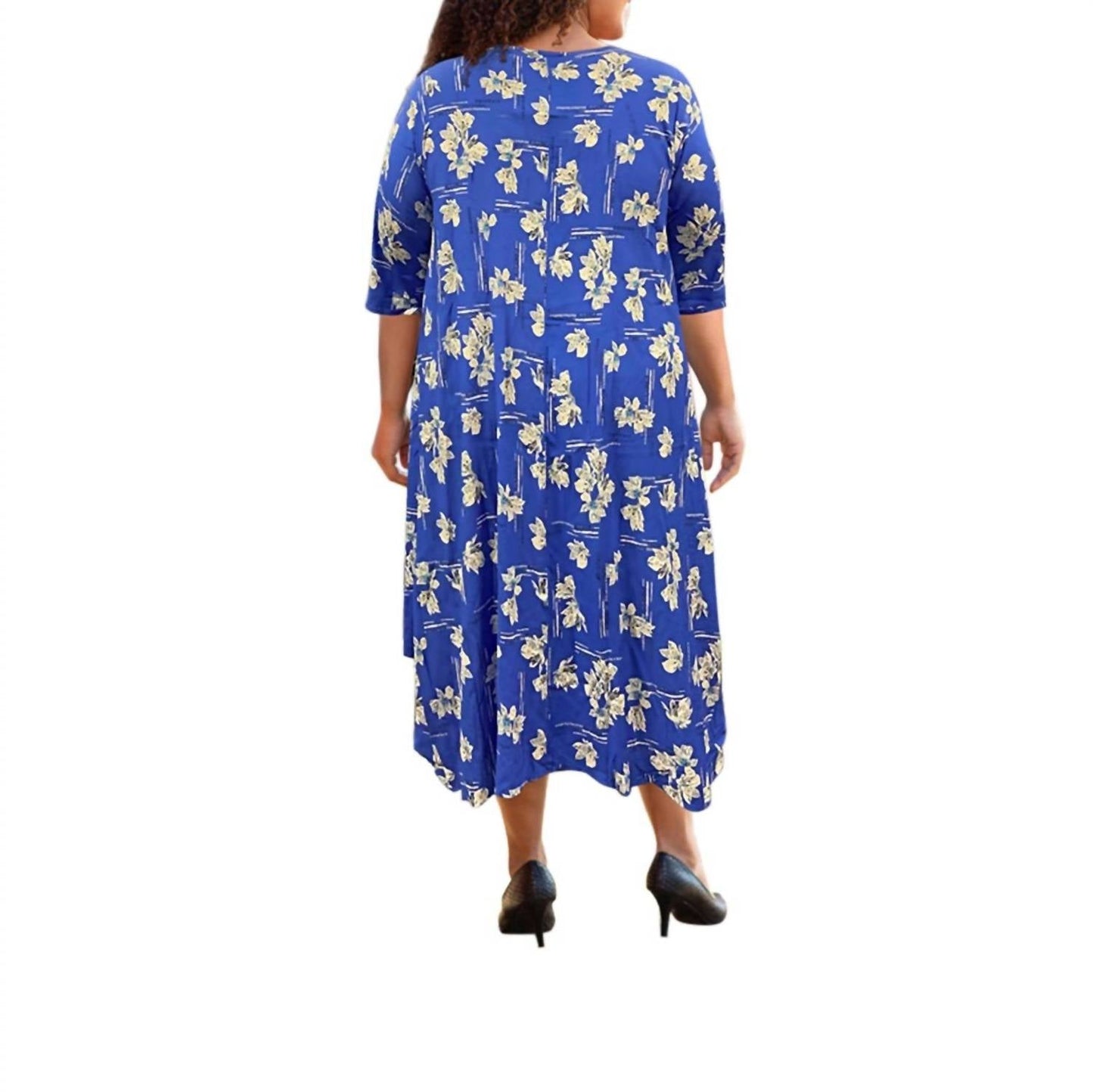 On The Plus Side - Printed 3/4 Sleeve Edyth Dress - Plus Size