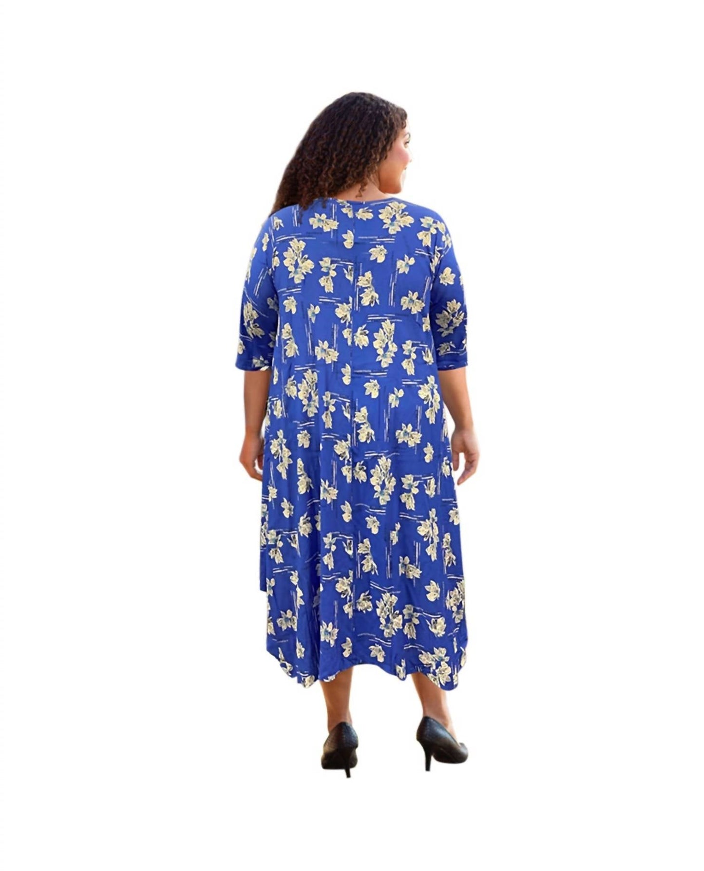 On The Plus Side - Printed 3/4 Sleeve Edyth Dress - Plus Size