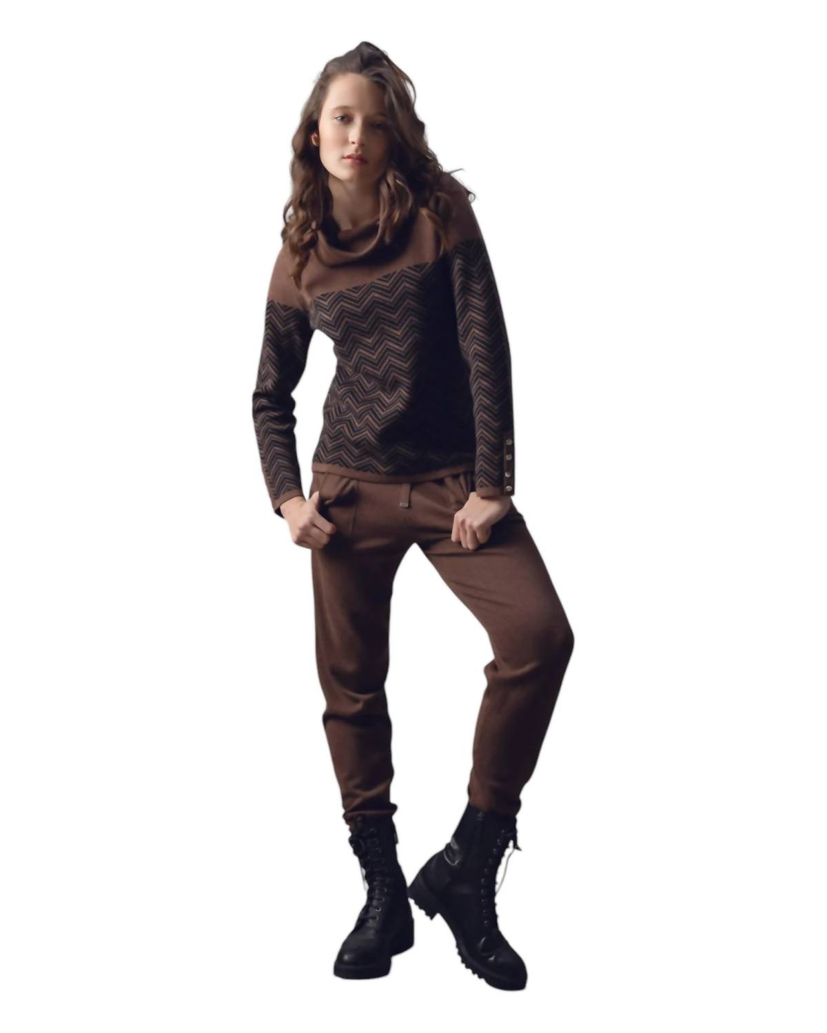 Marble - Chevron Cowl Neck Sweater