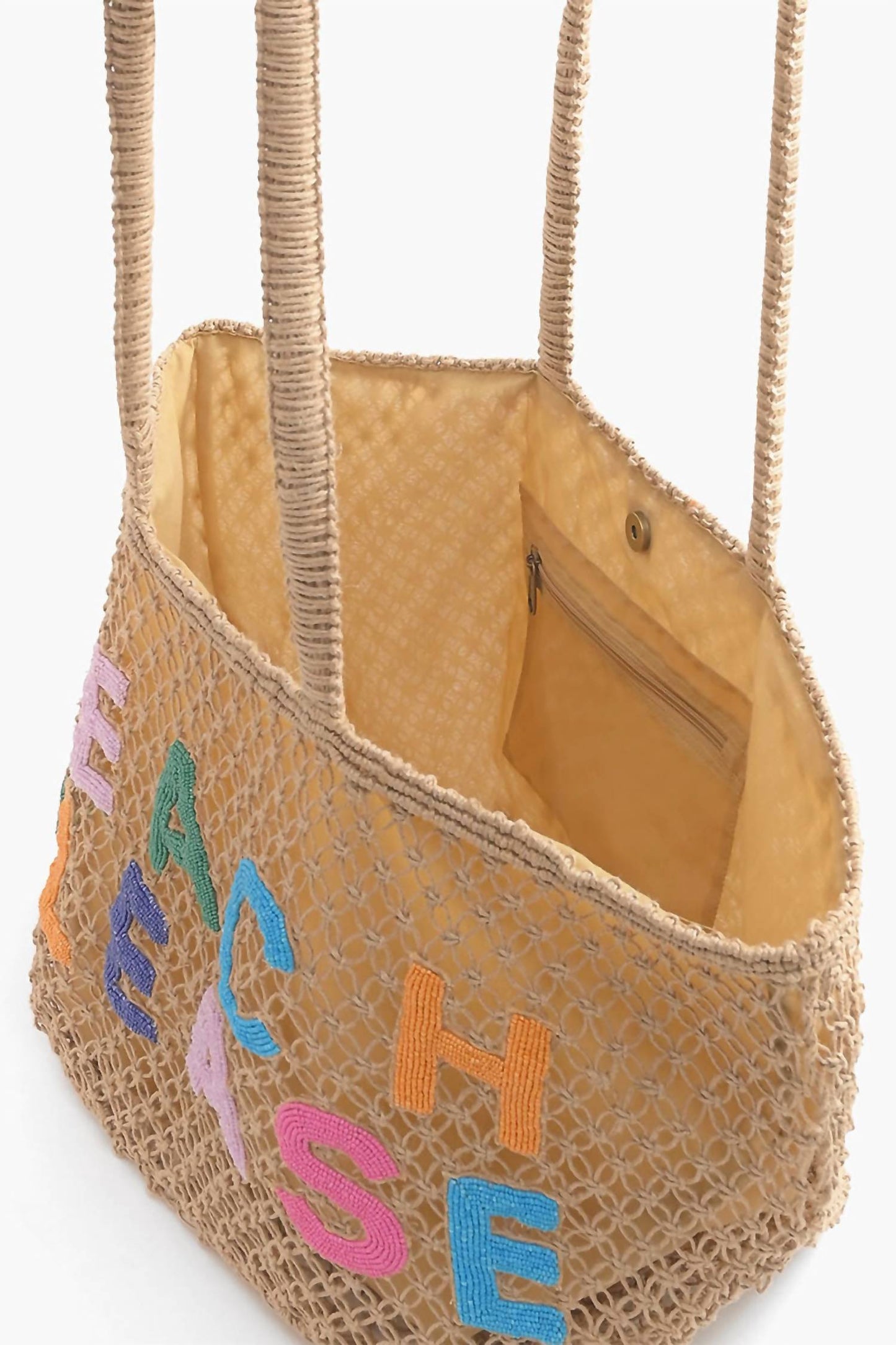 America & Beyond - Women's Beach Please Beaded Macrame Jute Tote
