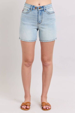 Judy Blue - Short jeans estilo pai de cintura alta e comprimento médio