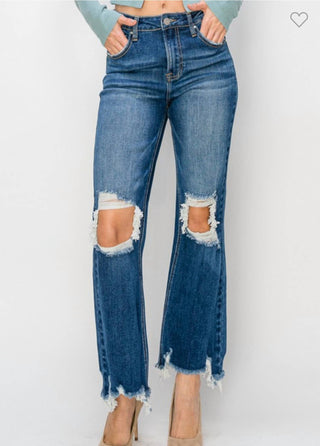Risen - Calça Jeans Curta Reta de Cintura Alta