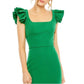 Ieena For Mac Duggal - Ruffle Cap Sleeve Open Back Column Gown Dress