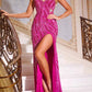 Jovani - High Slit And Deep V-back Gown