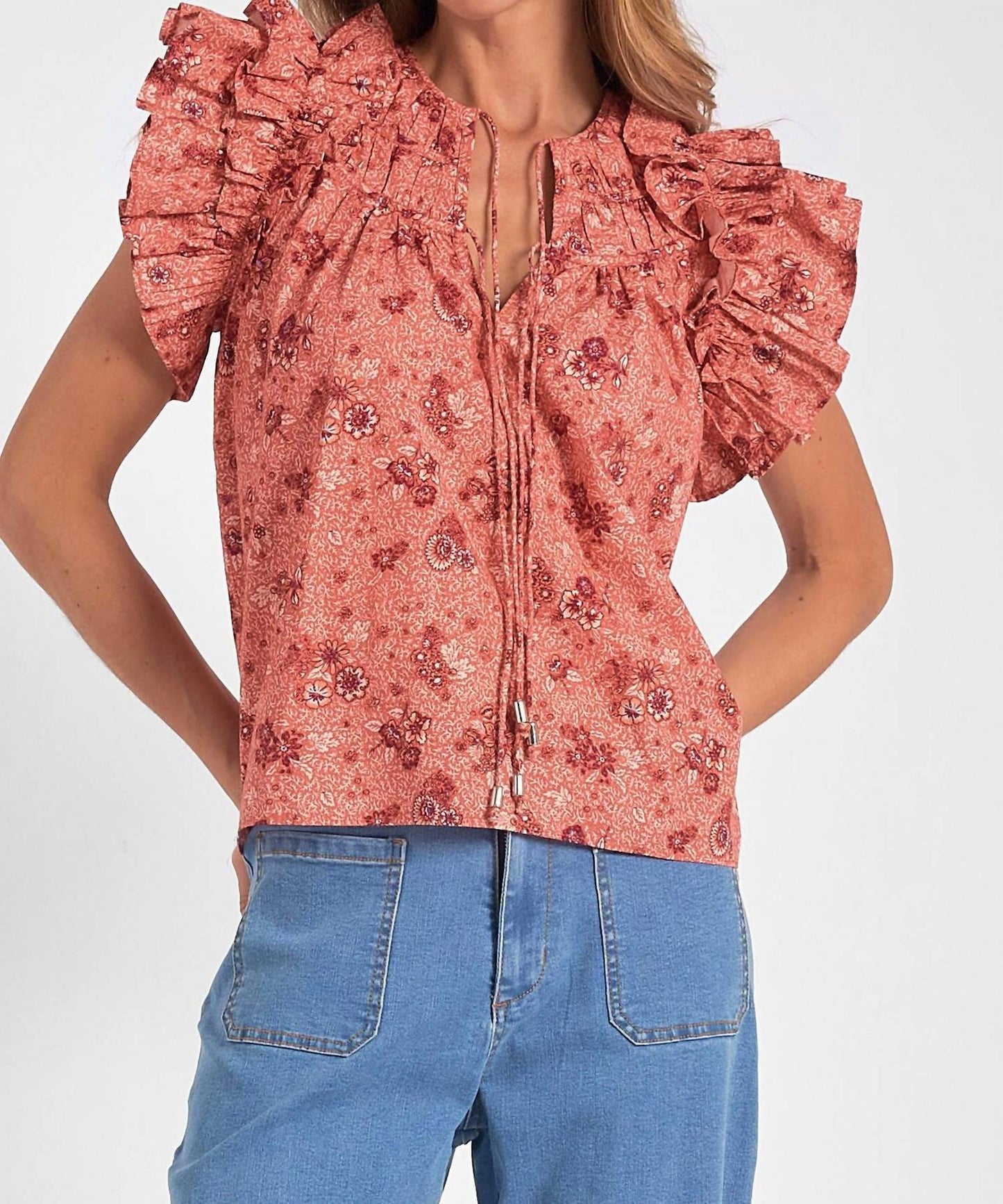 Elan - Short Sleeve Tie Front Blouse