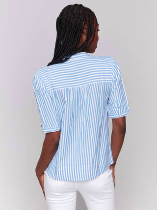 Charlie B - Striped Short Sleeve Popover Blouse