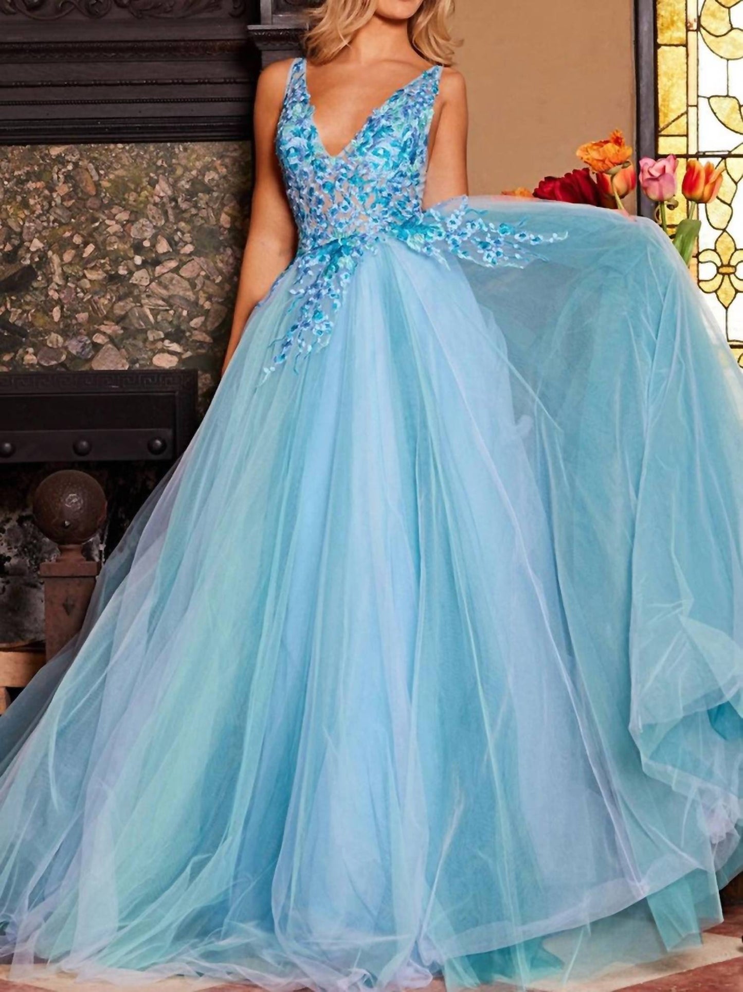 Jovani - Vestido de baile com corpete bordado floral