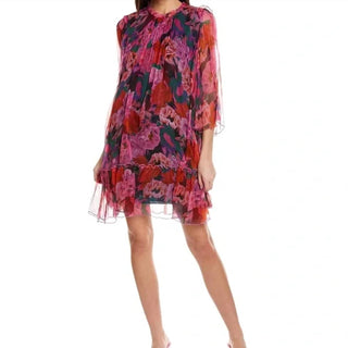 Johnny Was - Vestido curto feminino Visions, plissado, floral, rosa