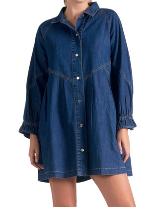 Elan - Vestido jeans de manga comprida com botões