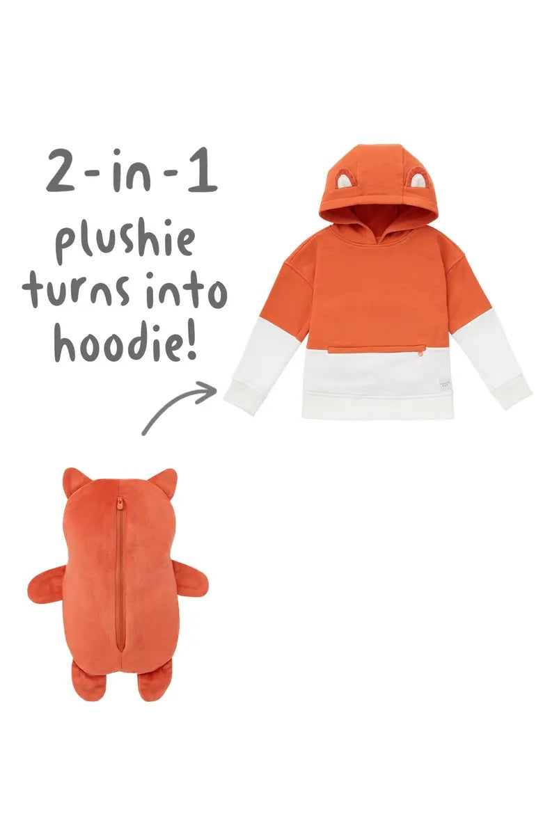 Cubcoats Kids Transformando 2 em 1 Unissex Flynn the Fox Moletom com Capuz 2 em 1 Bicho de Pelúcia em Laranja Queimado