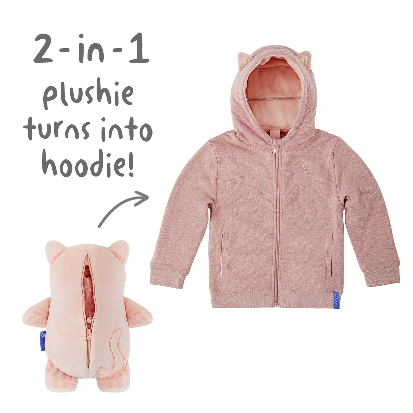 Cubcoats Kali The Kitty 2 em 1 Transformador Crewneck Sweatshirt com capuz e pelúcia macia rosa