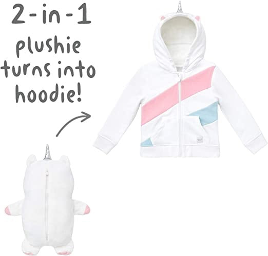Cubcoats Transformando 2 em 1 Uki Unicórnio 2 em 1 Bicho de Pelúcia com Capuz Branco