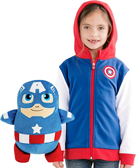 Cubcoats 2 em 1 Transformador Unissex Capitão América Clássico Moletom com Zíper Azul