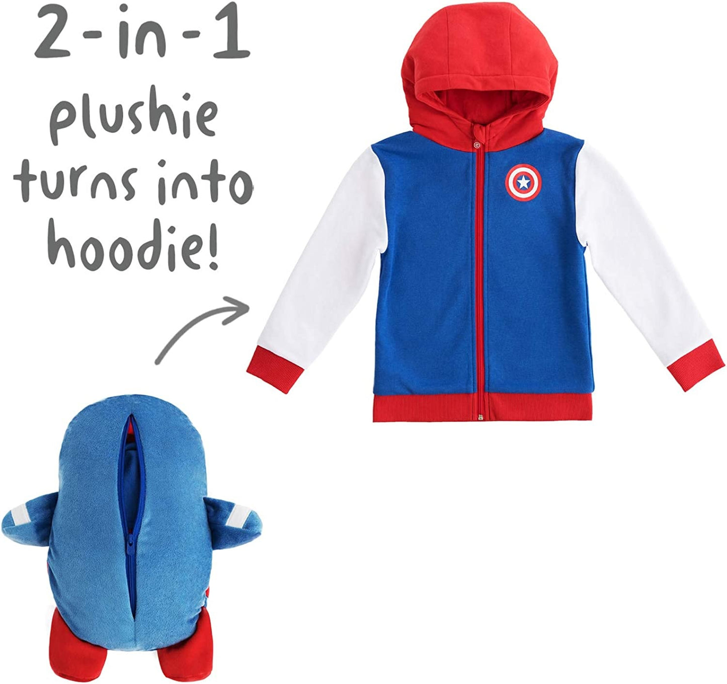 Cubcoats 2 em 1 Transformador Unissex Capitão América Clássico Moletom com Zíper Azul