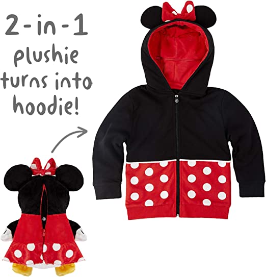 Cubcoats Transformando 2 em 1 Infantil Unissex Disney Minnie Mouse 2 em 1 Bicho de Pelúcia com Capuz Vermelho