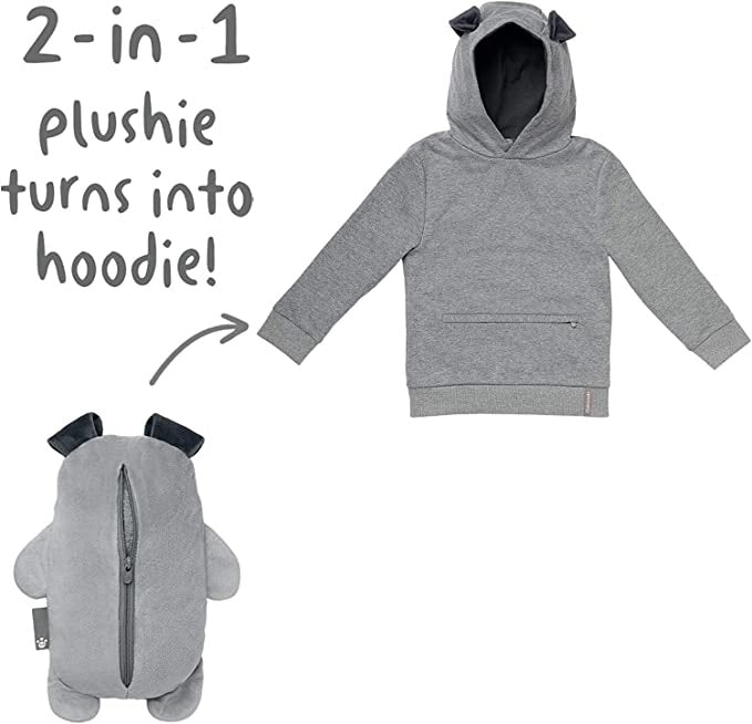 Cubcoats Kids Toddler e Big Pimm, o cachorrinho, moletom com capuz 2 em 1, bicho de pelúcia, cinza, tamanho 8