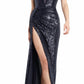 Jovani - Strapless sequin gown high slit