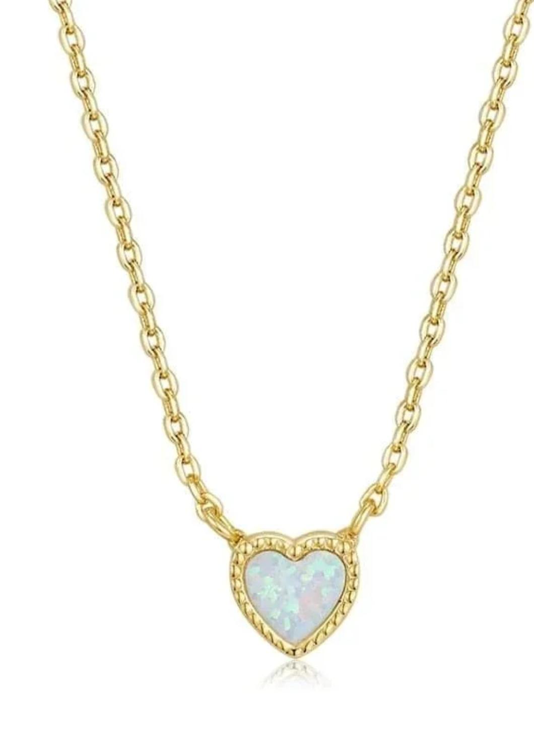 Eklexic - Women's Micro Opal Heart Pendant Necklace