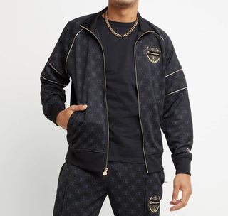 Champion - Jaqueta de corrida masculina, estampada com logotipo Champion Script Gold Crest C AOP