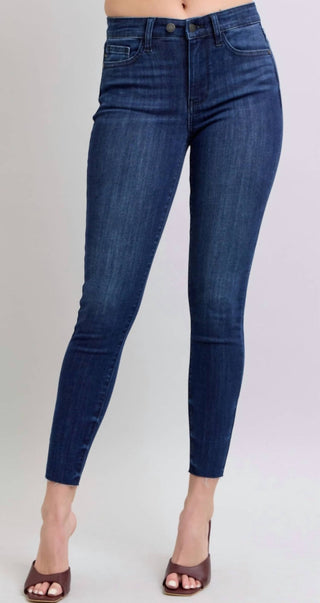 Judy Blue - Mid Rise Raw Hem Skinny Jeans